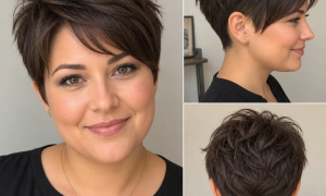 Woman with a flattering textured pixie cut for a round face