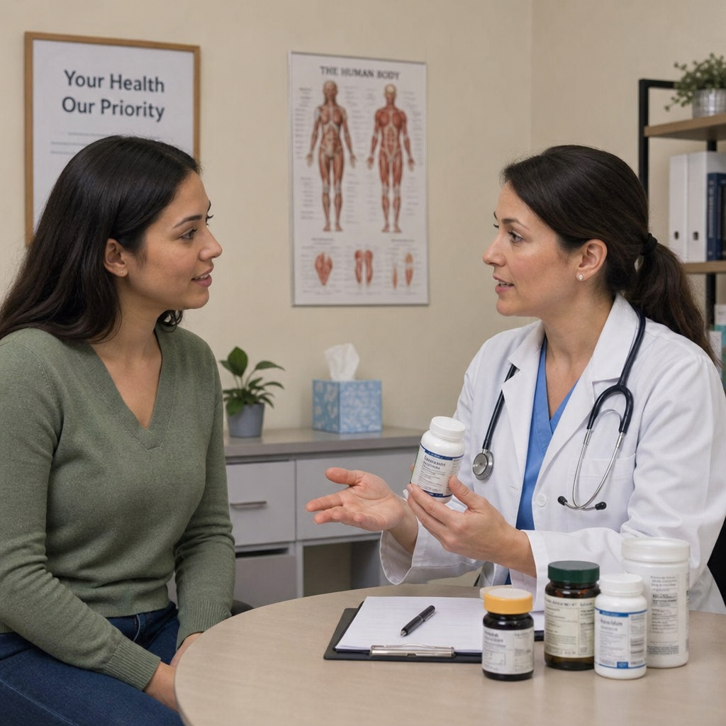 Woman consulting with her healthcare provider about safe supplements