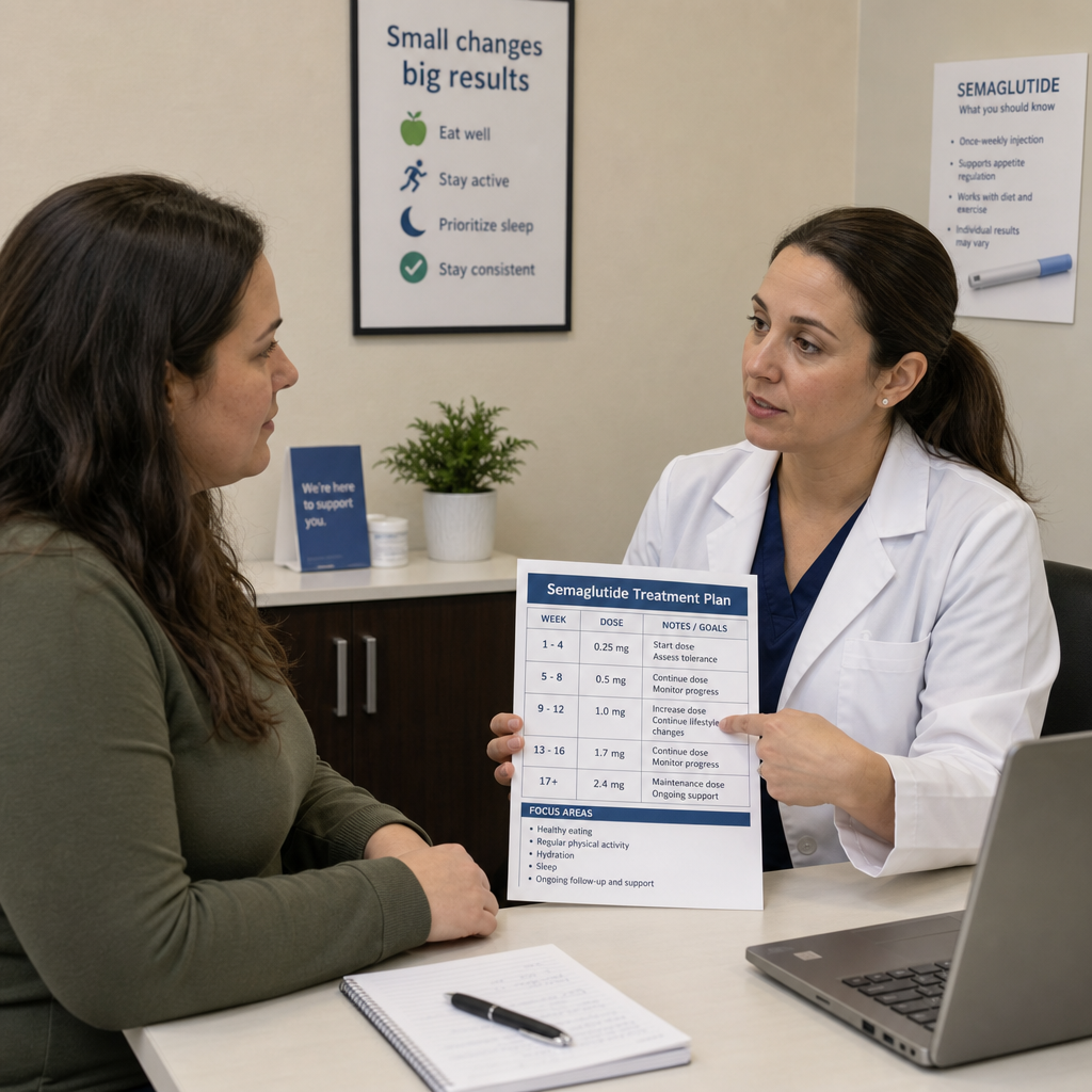 Patient discussing semaglutide treatment plan and timeline with a healthcare professional