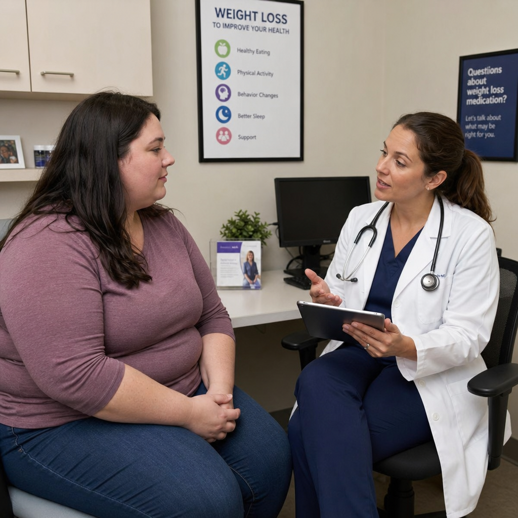 A woman consulting with her female healthcare provider about weight loss medication